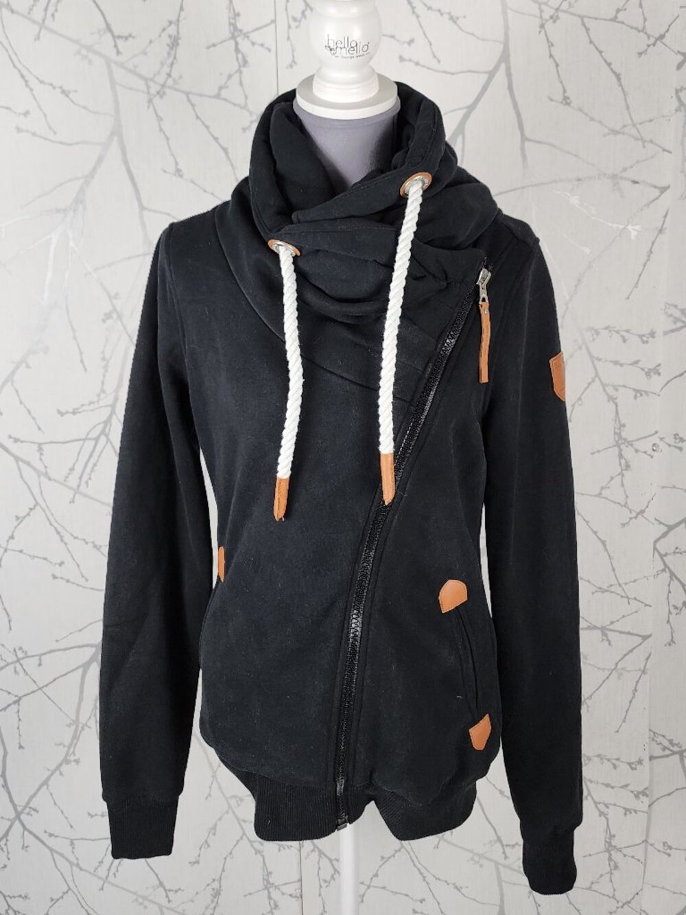 Wanakome Black French Terry Asymmetrical Zip Hestia Hoodie